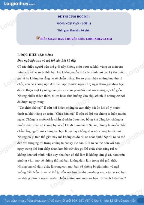 Đề thi học kì 1 Văn 11 Chân trời sáng tạo - Đề số 8